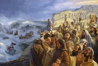 The Israelites safely cross the Red Sea